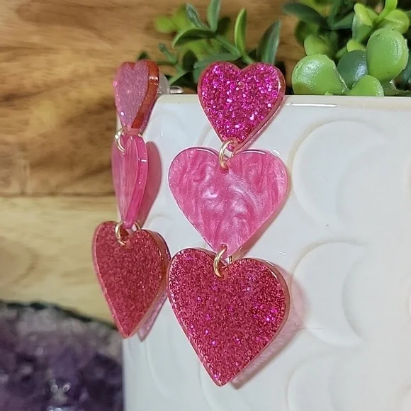 Sparkle Hearts Chain Drop Earrings - Picture 5 of 7